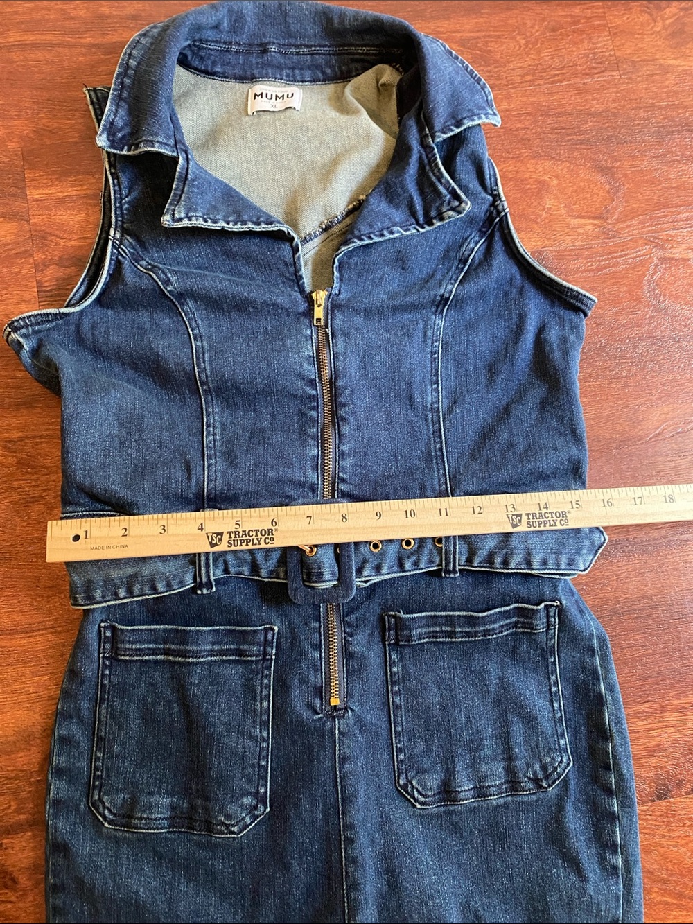 Show Me Your MUMU Denim Jacksonville Jumpsuit Sleeveless Color Thunder Sz XL - Picture 11 of 13